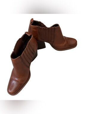 Diba Chestnut Brown Leather Ankle Booties with Elastic Side Panels
